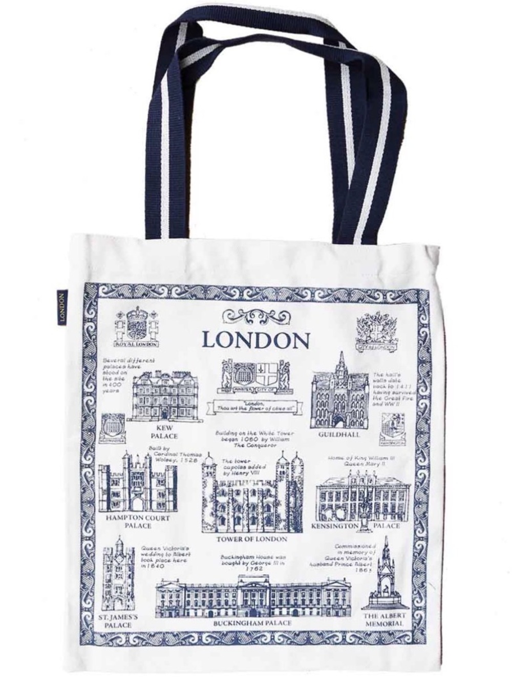 London Sketch Cotton Tote Bag – Navy and White